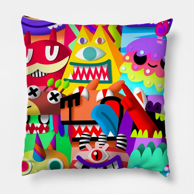 Doodle Gang Wierdo Boys Club 111 Pillow by chachazart