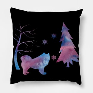 Samoyed Winter Art With Snowflakes Pillow