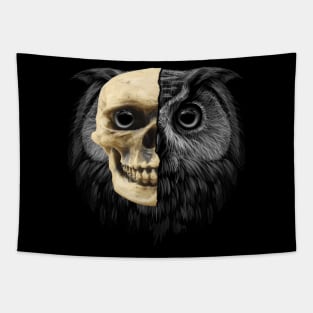 owl wearing skull mask Tapestry