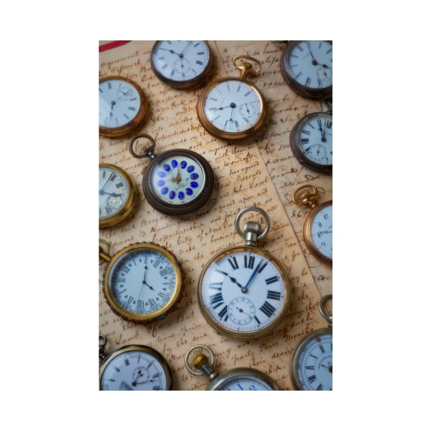 Antique Pocket Watches On Vintage Letters by photogarry