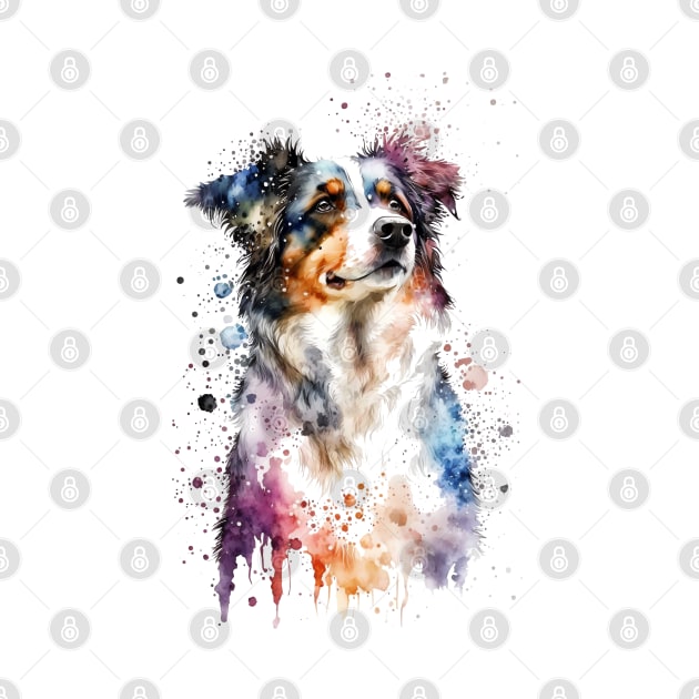 Rainbow Miniature American Shepherd Watercolor Art by doglovershirts