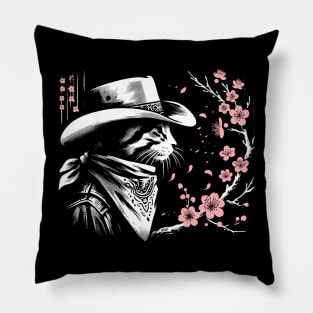 Kawaii Japanese Funny Cat Cowboy Cowgirl Meow Howdy Meowdy Pillow