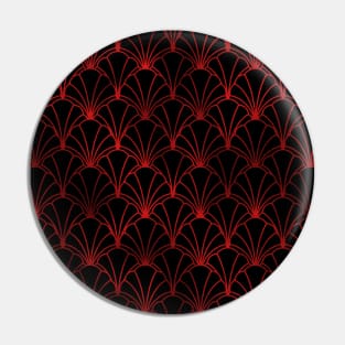 Scallop Shells in Black and Ruby Red Art Deco Vintage Foil Pattern Pin