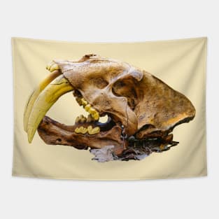 Side view of Saber Toothed Tiger Skull Tapestry