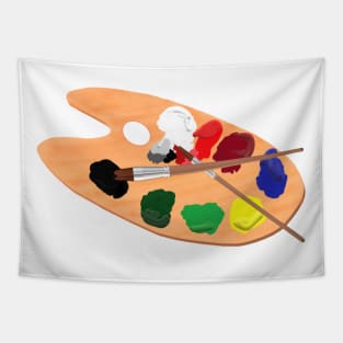 Artist Palette with Paints and Brushes (White Background) Tapestry