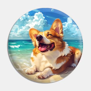 Summer corgi beach day Pin