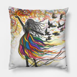 freedom colorful ink painting Pillow