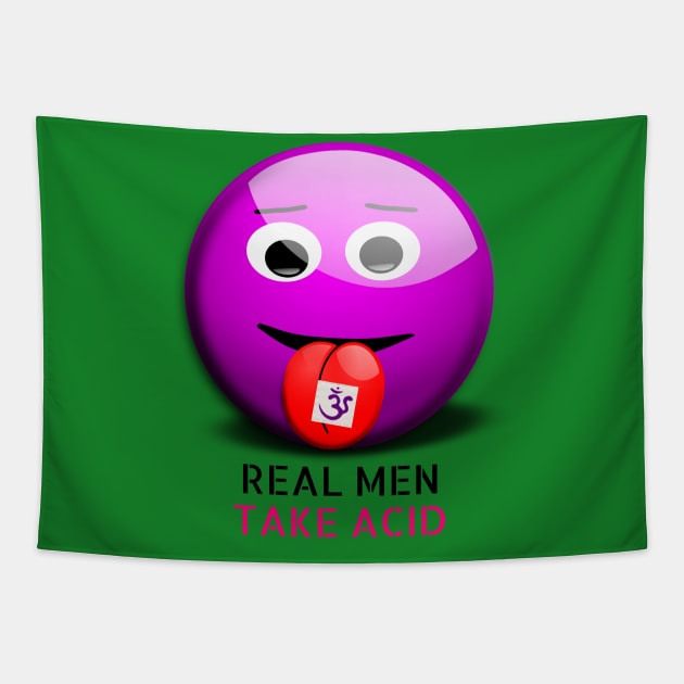 Real men take acid smiley face purple om Tapestry by farq