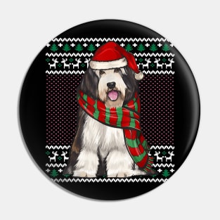 Xmas Bearded Collie Dog Santa Hat Pin