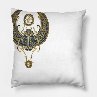 Golden Blue Winged Egyptian Scarab Beetle with Ankh Pillow