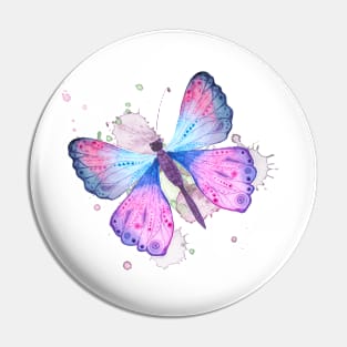 Butterfly Pink Blue Watercolors Nature Gift Pin