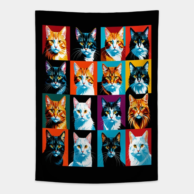 Pop Art Cat Portraits Tapestry by Banyu_Urip