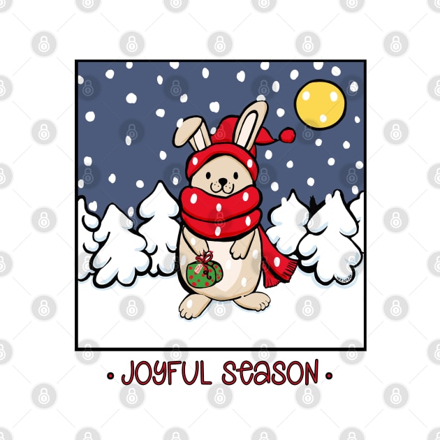 Joyful season, Christmas card with a cute rabbit in snowy forest by marina63