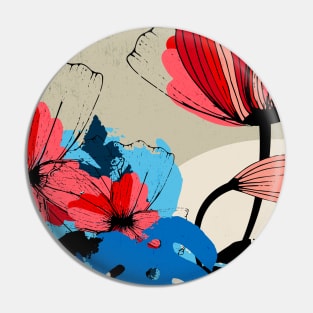 Flowers and Monstera Leaves – Floral illustration in red, blue and black Pin