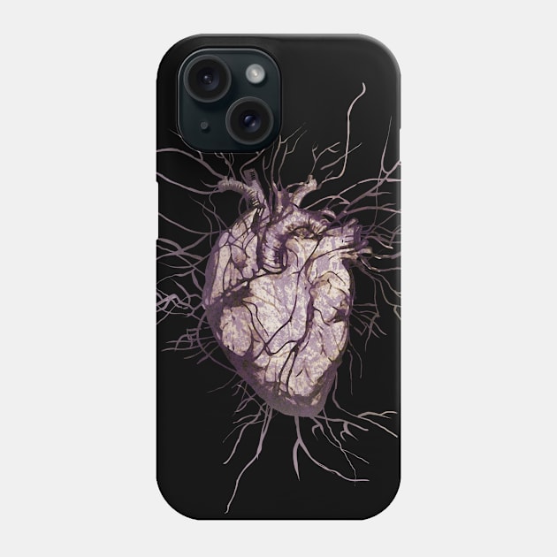 Human heart and veins, arteries, blood, illustration art, dark, purple roses Phone Case by Collagedream