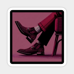 Man sitting with boots in dark pink fashion, power and confidence Magnet