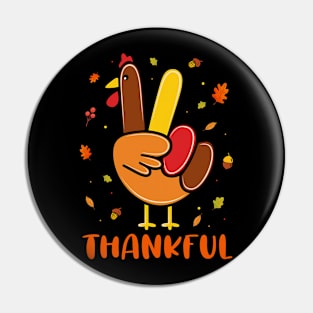 Cute Peace Love Turkey Hand Sign Thankful Happy Thanksgiving Pin