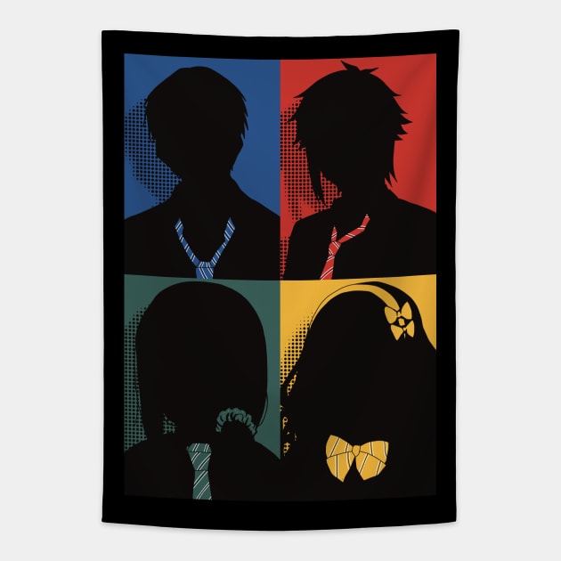 Tomo chan is a girl or Tomo-chan wa onnanoko Vintage minimalist silhouette anime design of all main characters : Tomo aizawa, Junichirou kubota, Misuzu gundou, and Carol olston Tapestry by Animangapoi