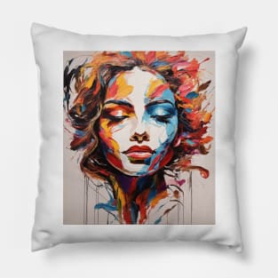 Girl's face pallet knives by oil painting Pillow