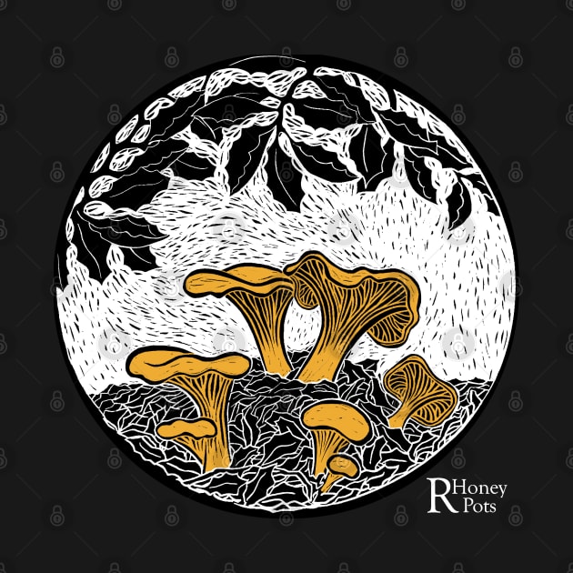 Golden Chanterelle on white background - for dark color by R Honey Pots