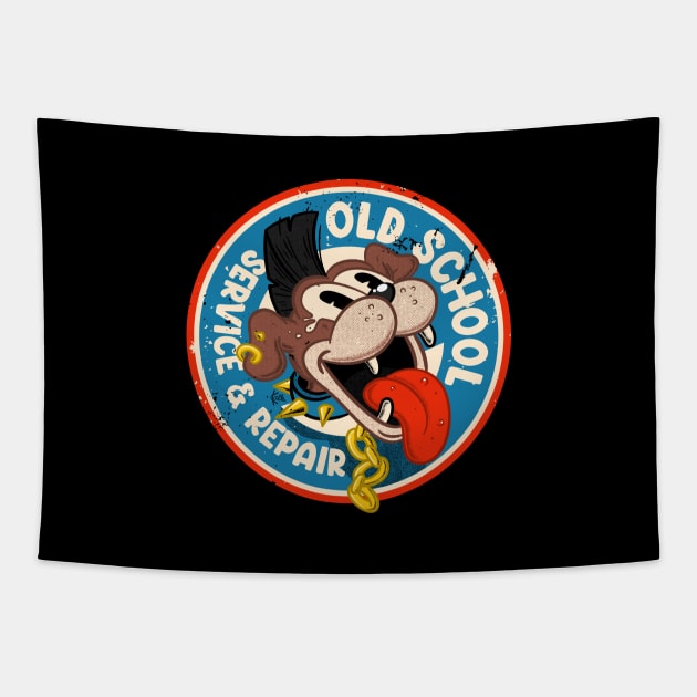 Punk Dog Old School Car Mechanic Service and Repair Tapestry by szymonkalle