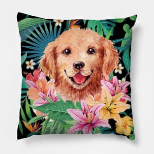 Tropical Golden Retriever Puppy 8 Pillow