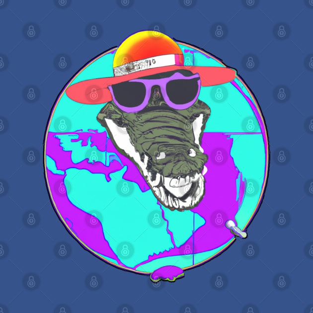 Vaporwave crocodile set on ruling the pirate world by Trippy Critters