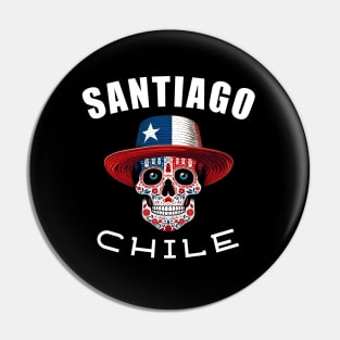 Santiago Chile Neon Sugar Skull Chilean Flag Style Graphic Pin