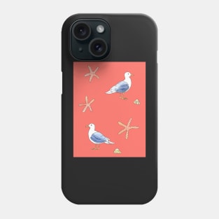 Seagull illustration with coral pink background Phone Case