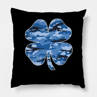 Blue Camouflage Irish Shamrock Lucky Four-leaf Clover St Patrick's Day Pillow