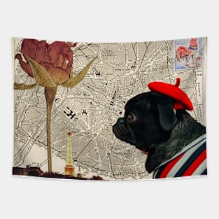 A French Bulldog Collage In A Vintage Voyage Tapestry