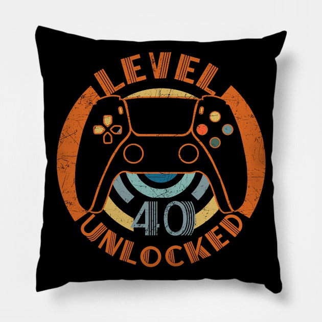 Vintage Level 40 Unlocked Video Gamer 40th Birthday Pillow by carpenterfry