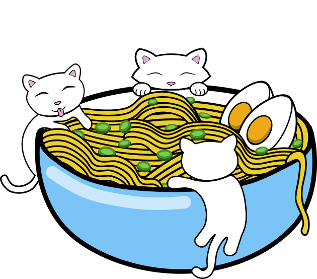 Happy little kittens climbing on a bowl of ramen noodles Kids T-Shirt by Purrfect