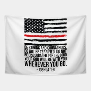 Thin Red Line Firefighter Fireman Bible Verse On Back Tapestry