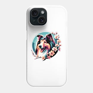 Shetland Sheepdog's Springtime Cherry Blossoms Joy Phone Case