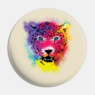 Colorful Tiger Face Vibrant Paint Splatters Pin