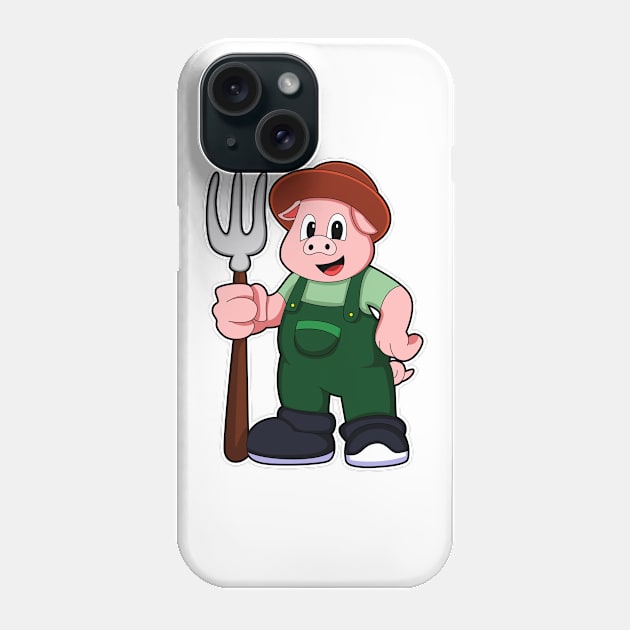 Pig at Farmer with Rake Phone Case by Markus Schnabel