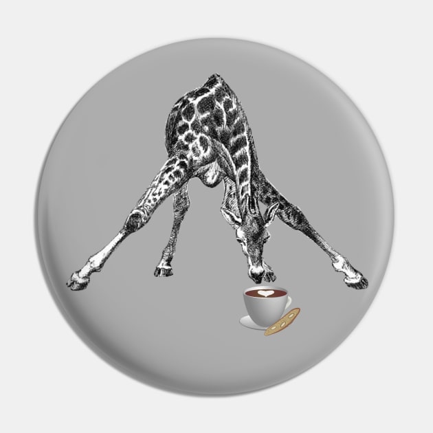 Lispe Giraffeccino - Giraffe Drinking Coffee Pin by Lispe