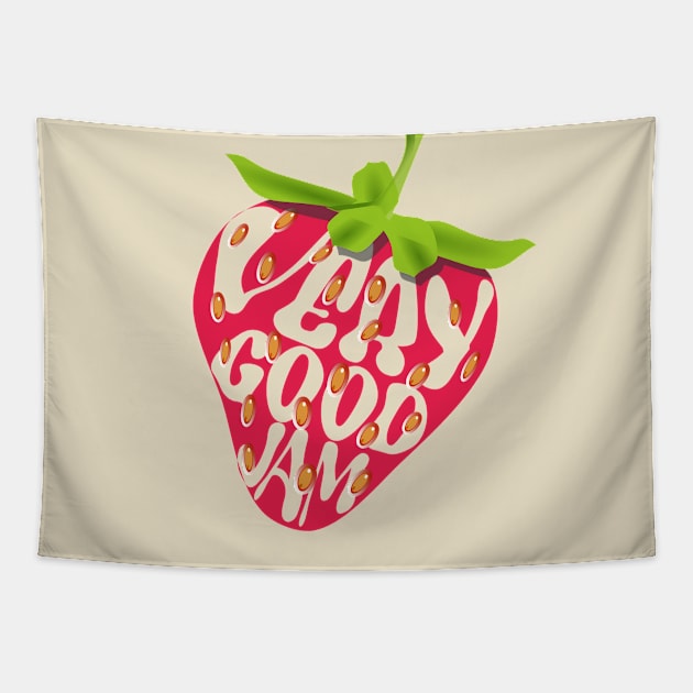 Very Good Jam  - Strawberry with Cutout Lettering Tapestry by Lyrical Parser