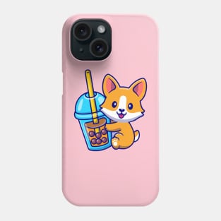 Cute Corgi Dog With Bubble Milk Tea Cartoon Phone Case