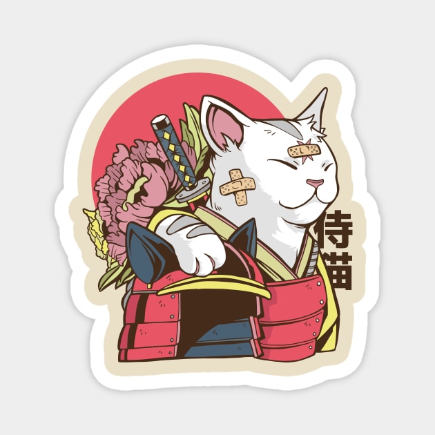 a samurai cat with bandages in its face Magnet by H K F