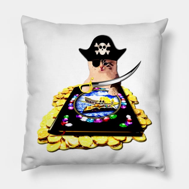 Guardian of the Treasure. Pirate Kitty Pillow by KC Morcom aka KCM Gems n Bling aka KCM Inspirations