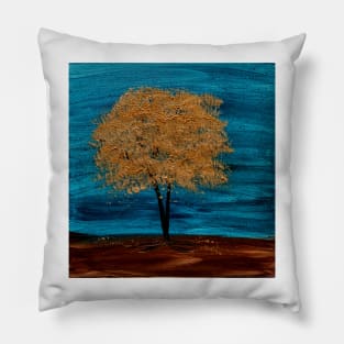 A tree with gold leaves in a storm Pillow