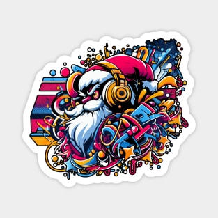 Santa Claus with headphones on his ears listening to music. Magnet