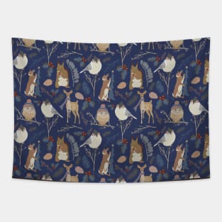 Winter animals dark Tapestry