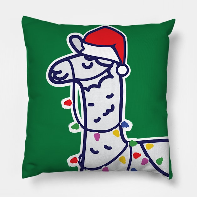 Christmas Llama with Santa Hat Pillow by HungryDinoDesign