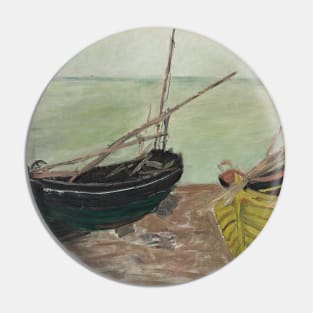 Etude de Bateaux Sur la Plage d'Etretat by Claude Monet Pin