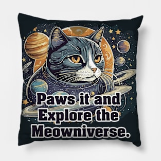 Paws it and Explore the Meowniverse - Cute Cat in Space Design Pillow