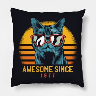 Retro Cool Cat Awesome Since 1977 // Awesome Cattitude Cat Lover Pillow