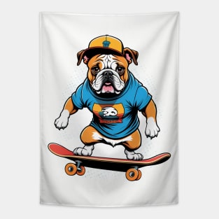 Bulldog on a Skateboard Tapestry